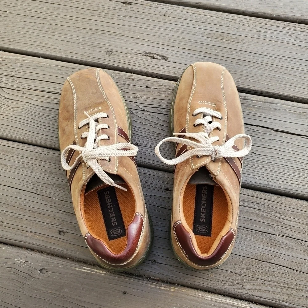 Vintage 90s y2k Skechers Tan Brown Nubuck Suede Leather Bicycle‎ Casual Shoes 9